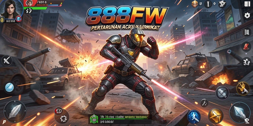 Screenshot utama 888FW menampilkan aksi intense dan grafik yang memukau.