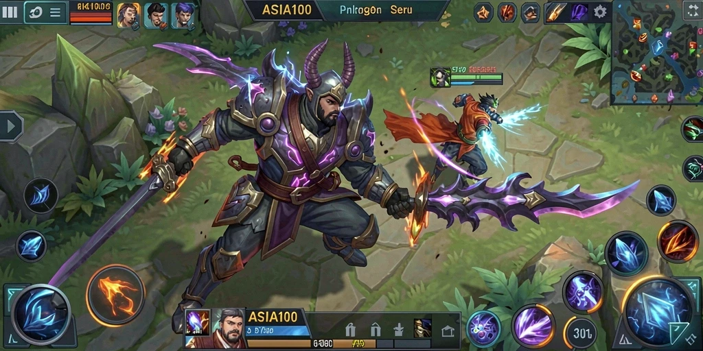 Tampilan gameplay seru dari ASIA100 saat pertarungan tim.