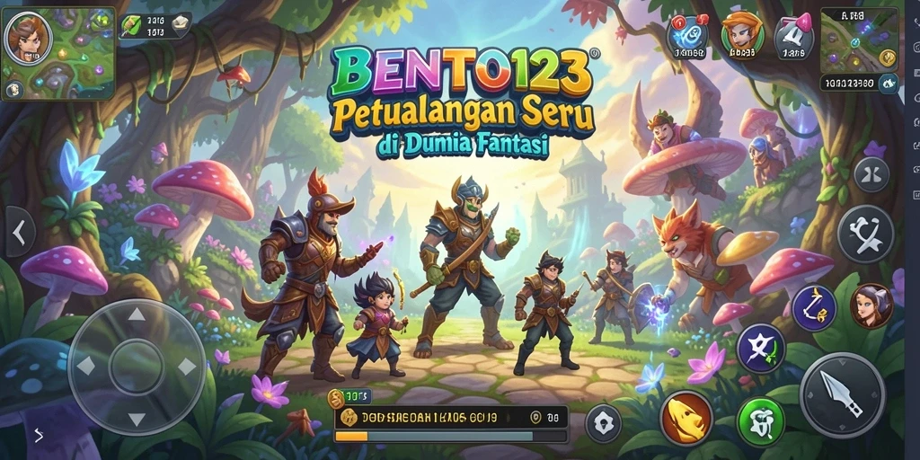 Tampilan gameplay BENTO123 dengan karakter menjelajahi dunia petualangan.
