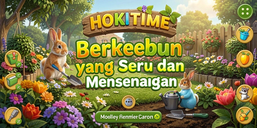 Tangkapan layar HOKITIME menampilkan kebun yang indah dengan berbagai tanaman dan hewan ternak.