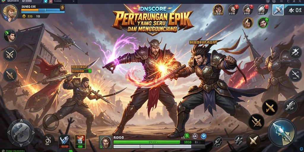 Tampilan gameplay IDNSCORE menampilkan aksi pertarungan yang intens dan mendebarkan.