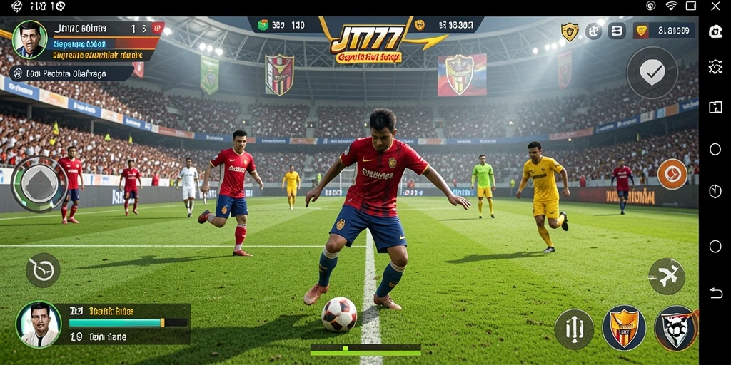 Screenshot JT777 menampilkan aksi permainan sepak bola yang intens.