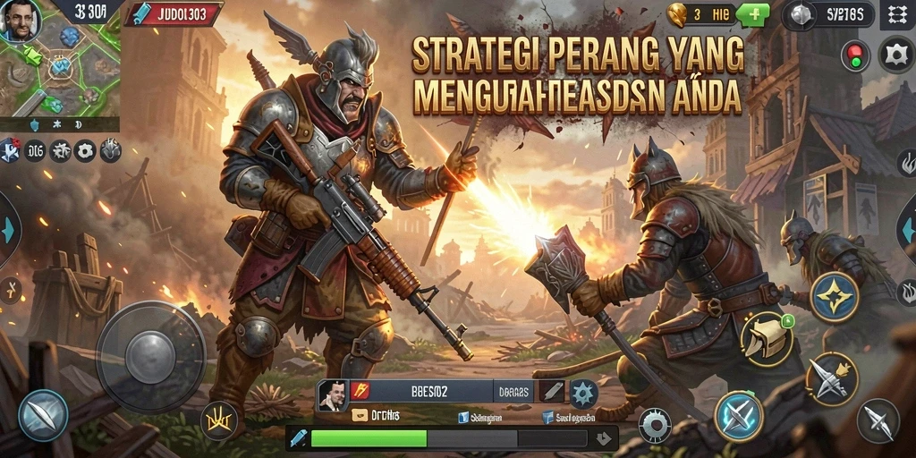 Screenshot gameplay JUDOL303 dengan pertempuran strategi yang intens.
