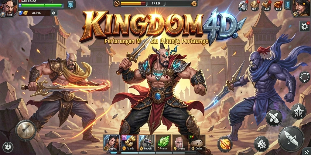 Tampilan gameplay KINGDOM4D dengan aksi pertarungan yang intens.