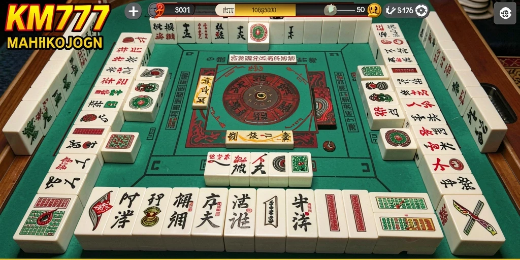 Screenshot utama KM777 menampilkan keseruan gameplay Mahjong yang mendebarkan.