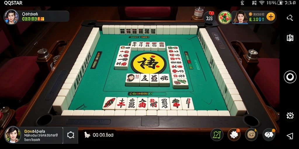 Screenshot QQSTAR menunjukkan aksi seru permainan Mahjong dengan grafis menawan.