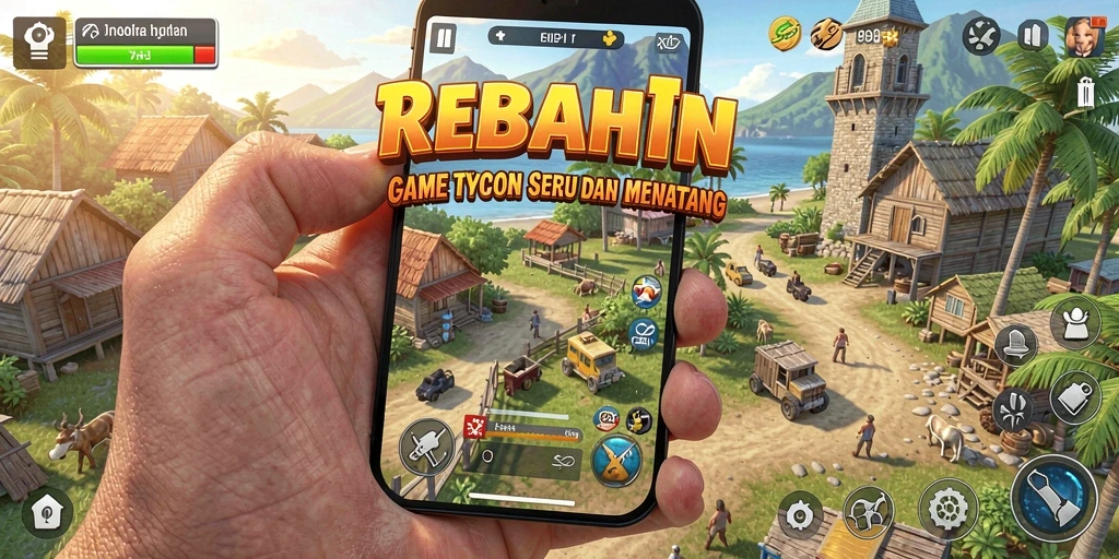Tampilan gameplay seru dalam REBAHIN yang menggambarkan pengelolaan bisnis.