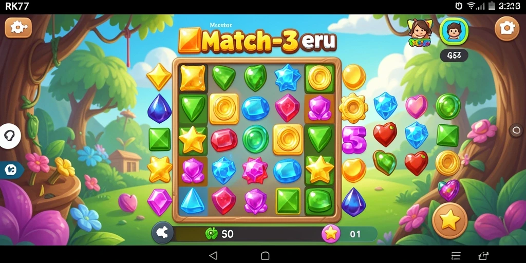 Tampilan gameplay RK77 yang menakjubkan dan seru saat mencocokkan permata.