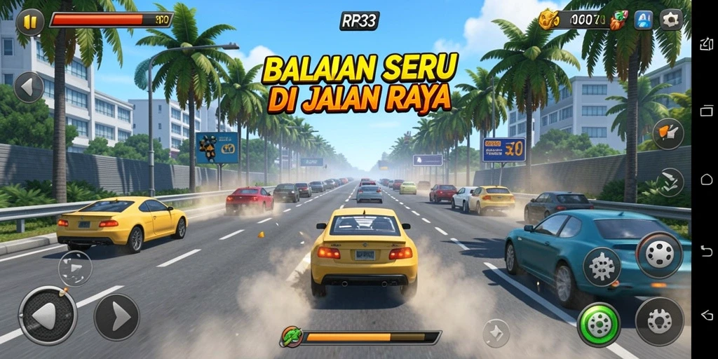 Screenshot menampilkan aksi balapan seru di RR33.