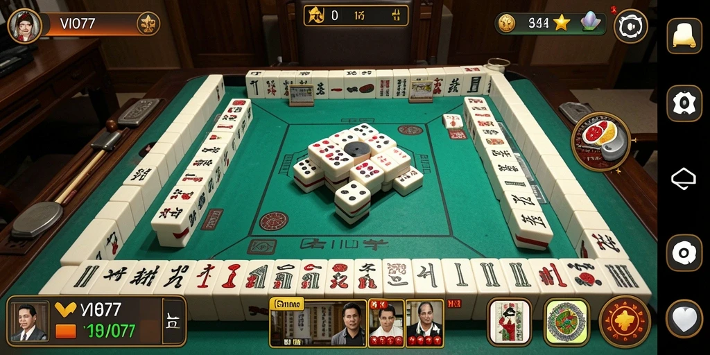 Tampilan utama gameplay VIO77 dengan ubin Mahjong yang berwarna-warni.
