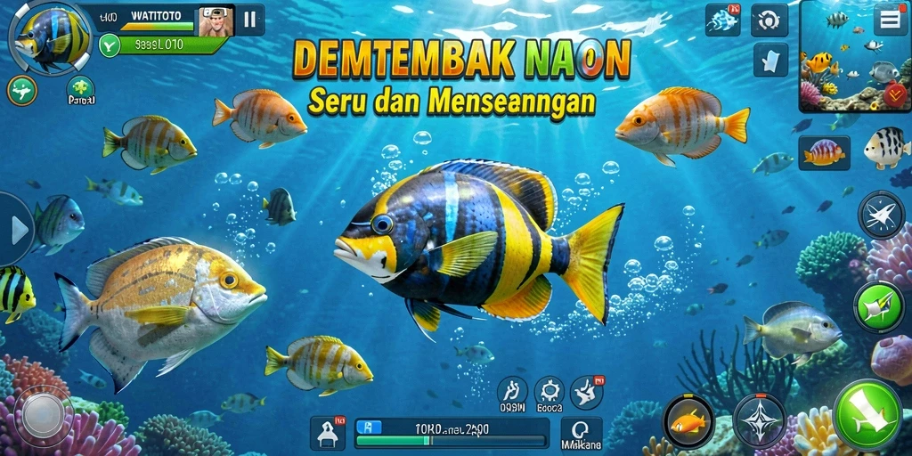 Gameplay WATITOTO yang seru dan penuh warna dengan berbagai ikan.