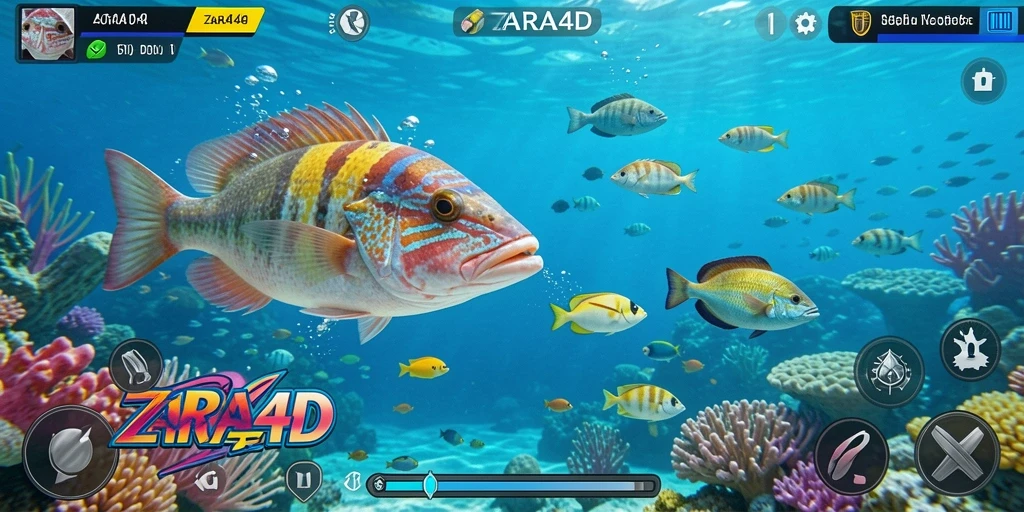 Tangkapan layar permainan ZARA4D menampilkan keseruan tembak ikan.
